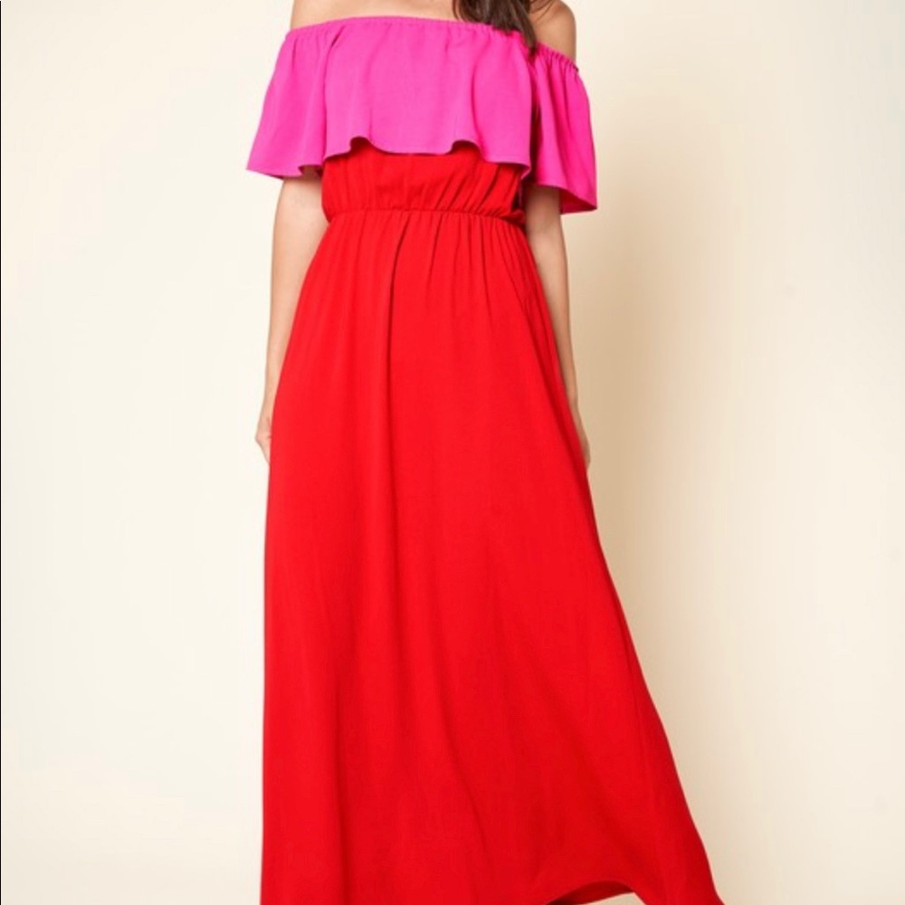 Red & Pink Maxi Dress